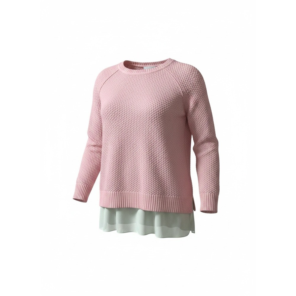 Chaps Womens 2X Pink Linen Cotton Popcorn Knit Layered Chiffon Hem Sweater